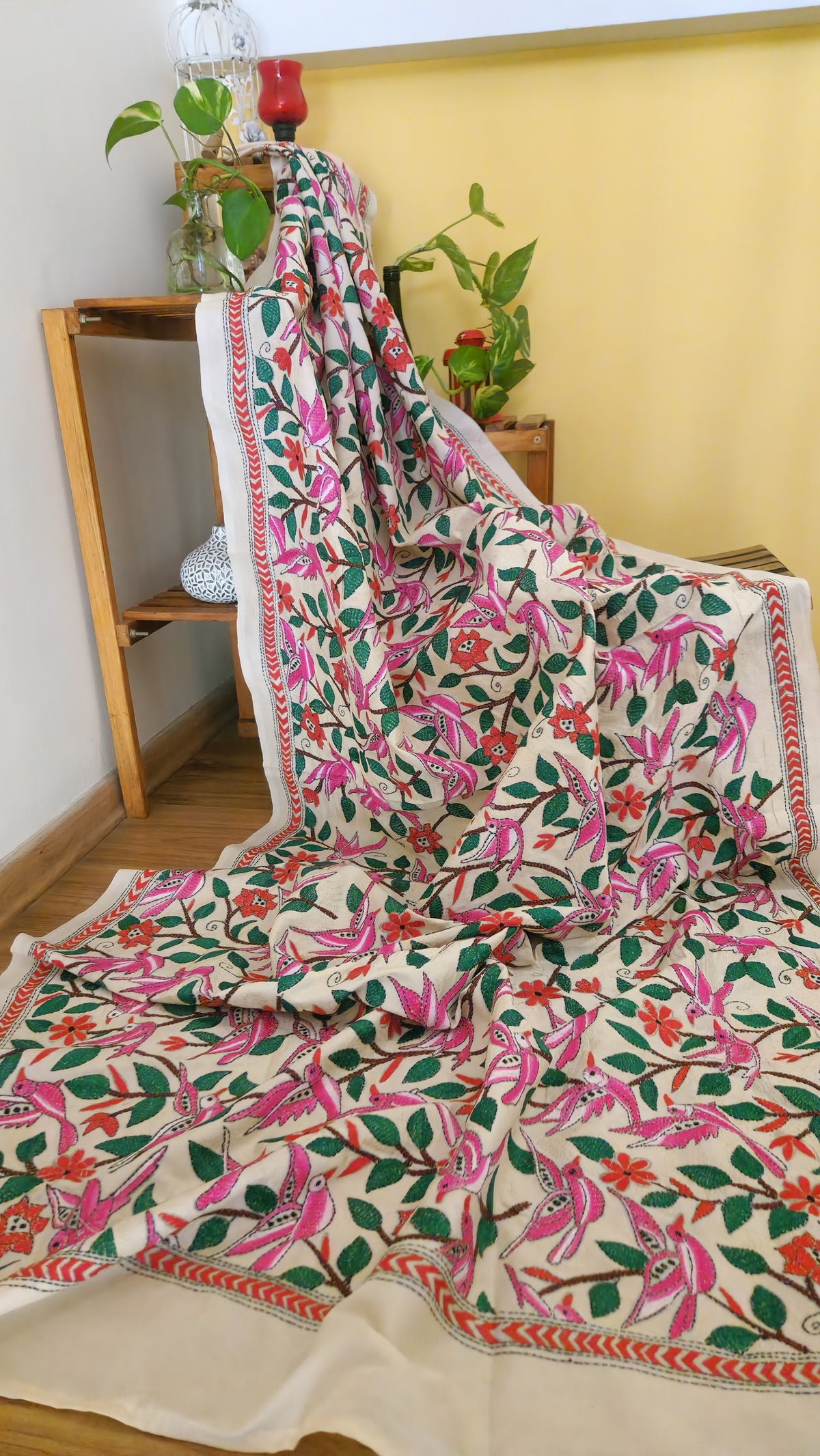 birds kantha dupatta handmade dupatta shekantha iTokri Indian gifts deigner dupatta