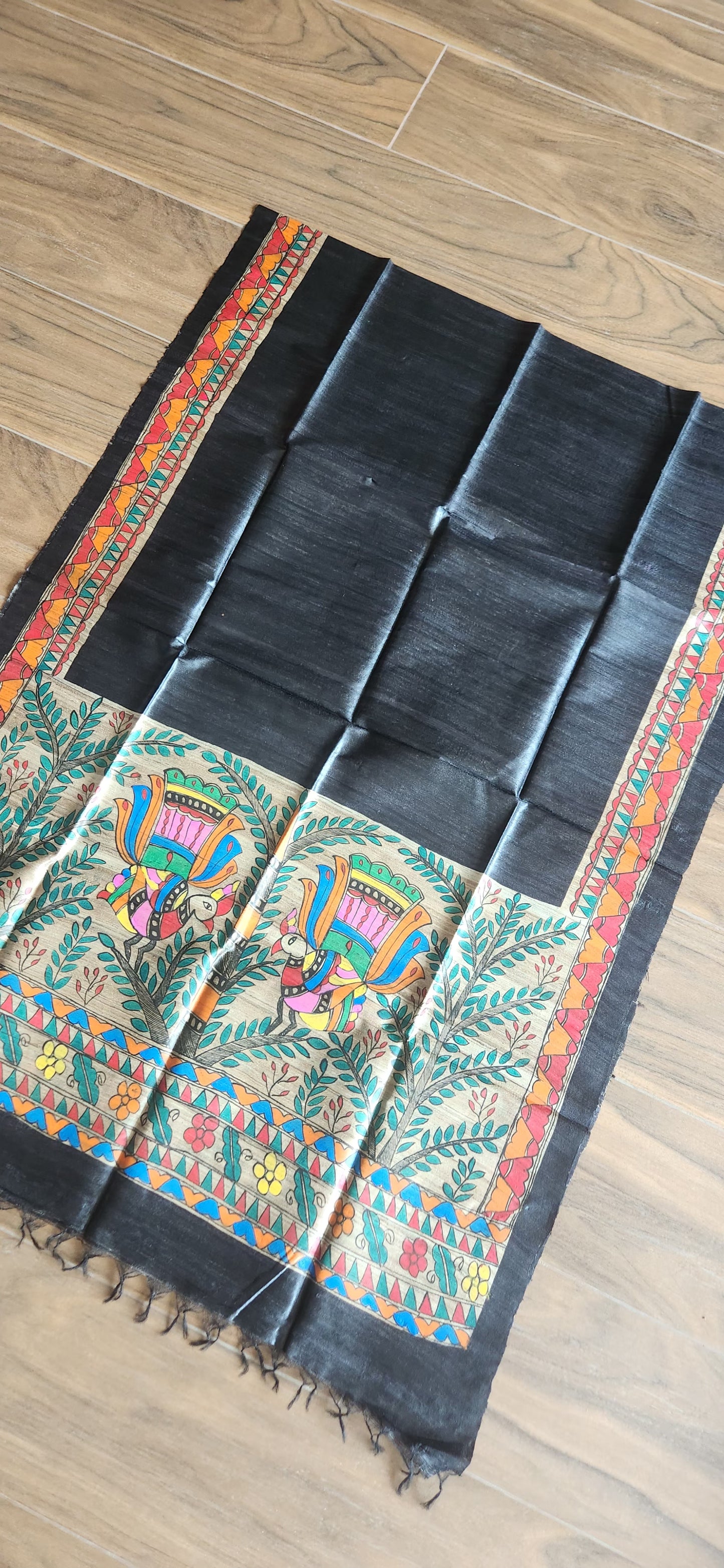 black dupatta Madhubani dupatta peacocks dupatta Indian gifts