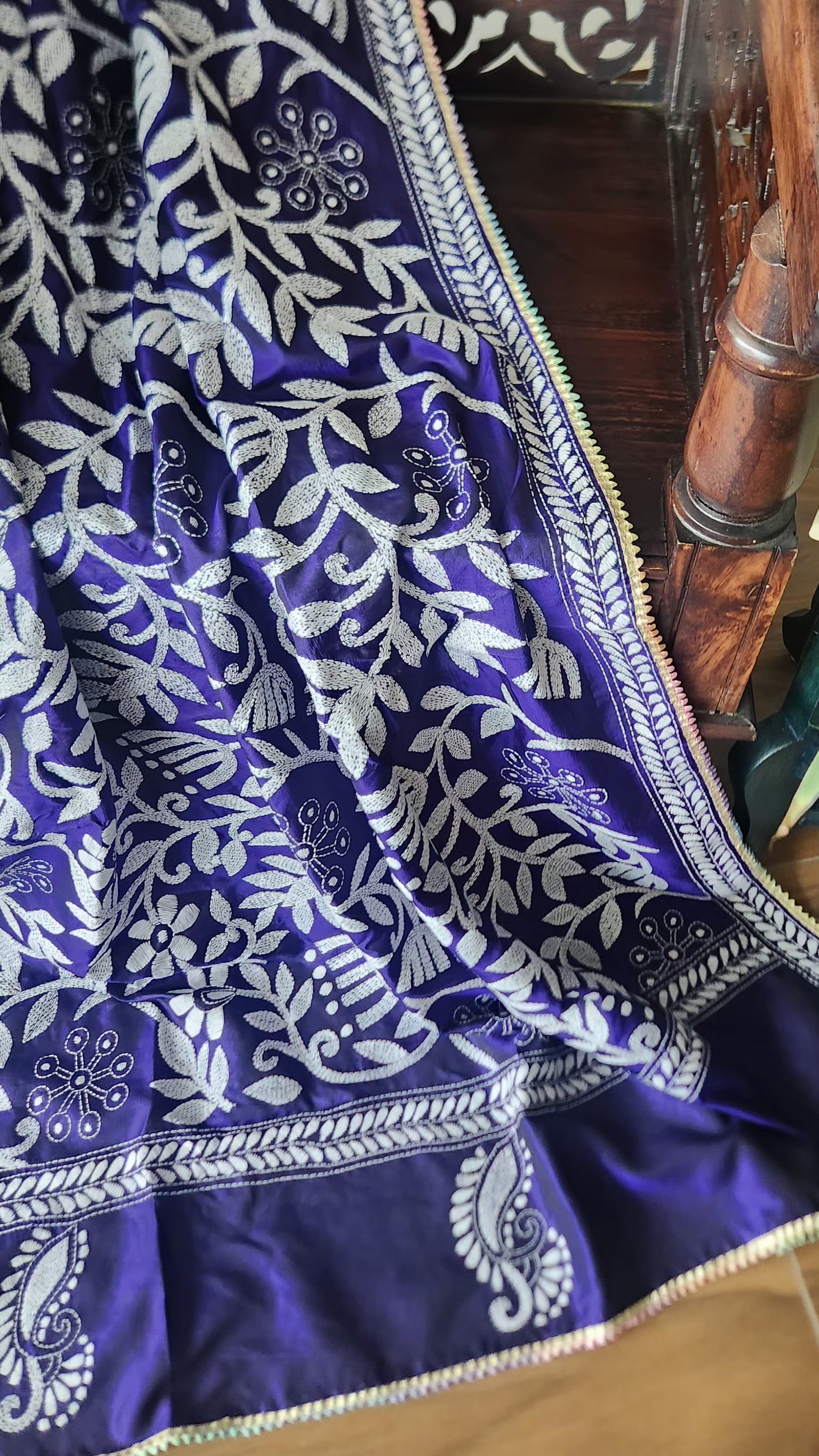 blue dupatta monochrome designer dupatta handmade dupatta shekantha