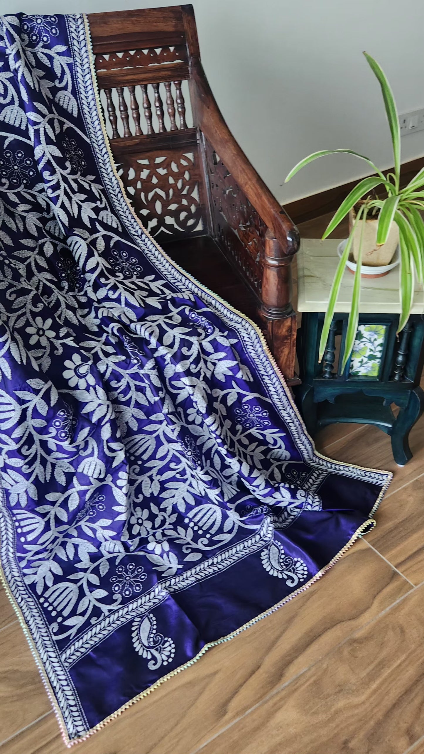 blue dupatta monochrome designer dupatta handmade dupatta shekantha