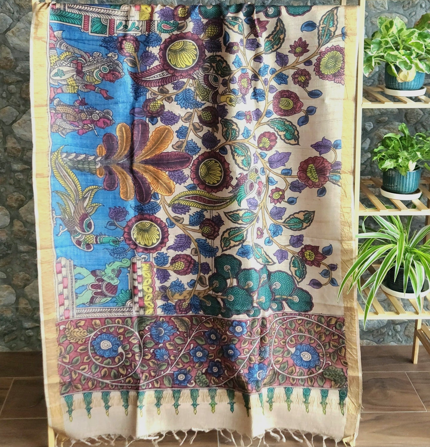 pen kalamkari dupatta silk dupatta tussar dupatta colorful dupatta