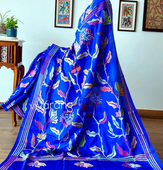 blue saree kantha saree silk saree dandelion saree floral saree designer saree