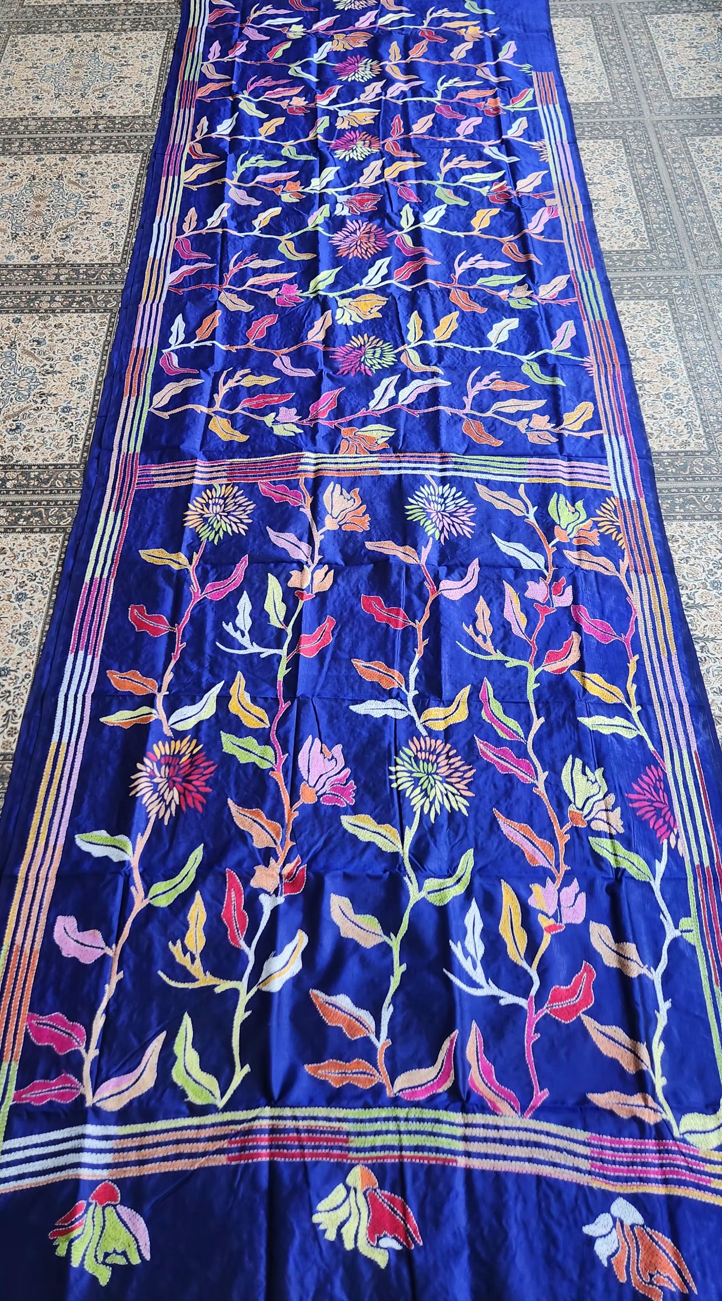 blue saree kantha saree silk saree designer saree shekantha saree handmade sarees