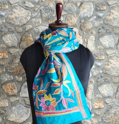 blue stole blue dupatta Indian gifts gifts for her kantha dupatta dupatta for office