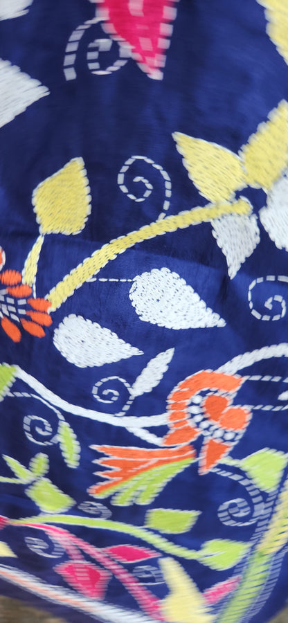 blue stole blue dupatta Indian gifts gifts for her kantha dupatta dupatta for office birds kantha 