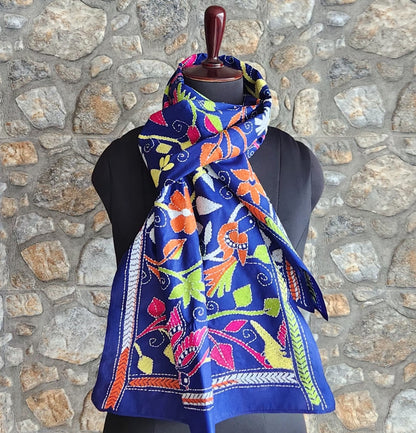 blue stole blue dupatta Indian gifts gifts for her kantha dupatta dupatta for officebirdskantha
