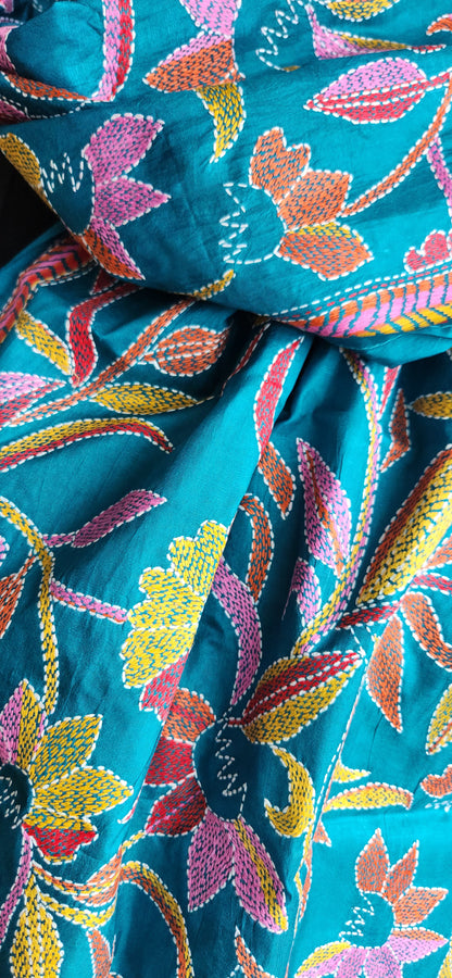 blue stole blue dupatta Indian gifts gifts for her kantha dupatta dupatta for office she kantha