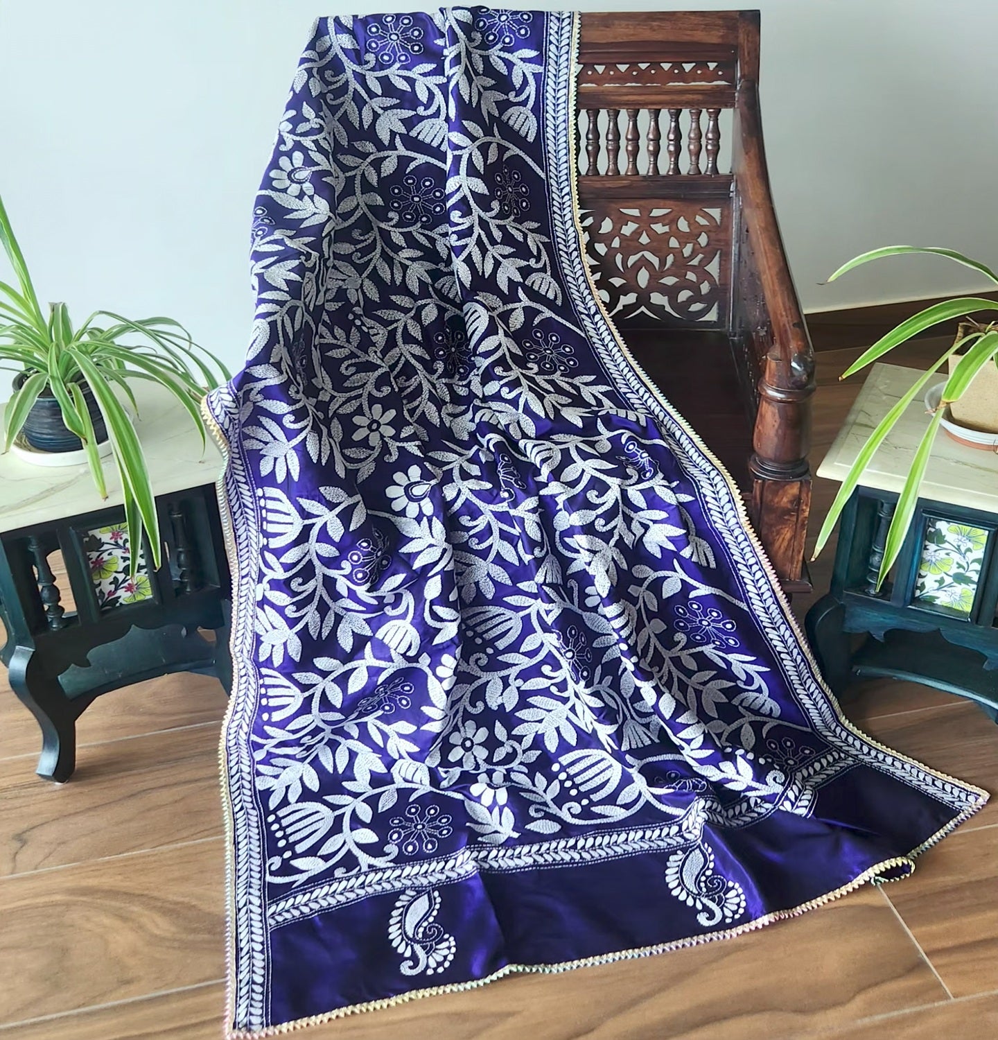 blue dupatta monochrome designer dupatta handmade dupatta shekantha