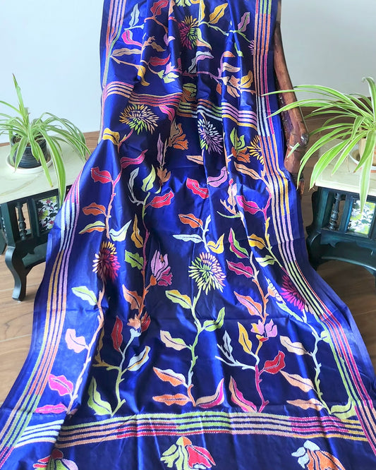 blue saree kantha saree silk saree designer saree she kantha saree handmade sarees