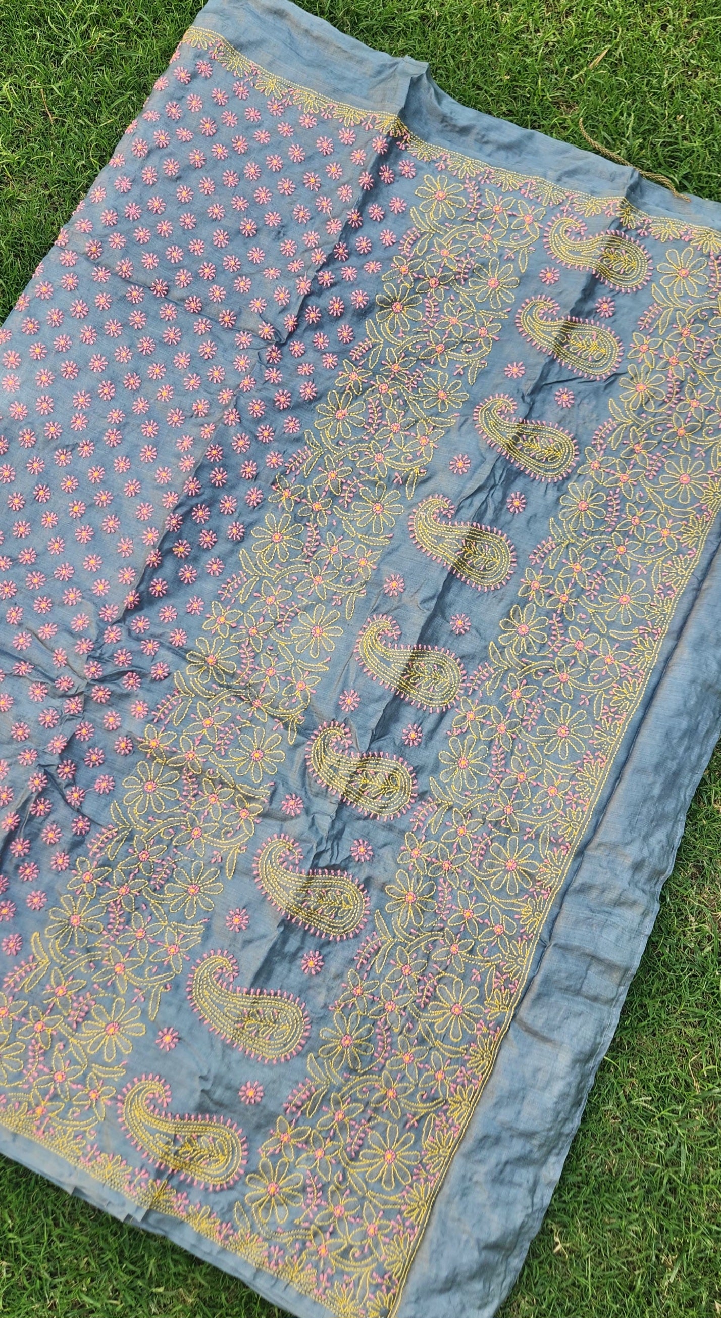 chikankari saree tussar saree Grey saree