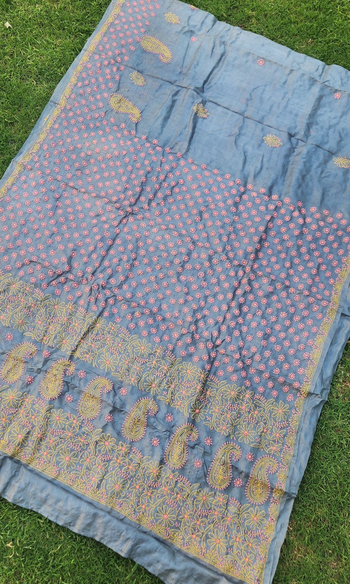 chikankari saree tussar saree Grey saree