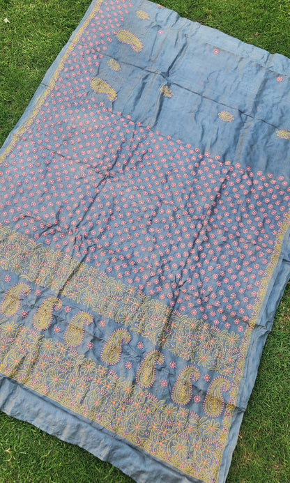 chikankari saree tussar saree Grey saree