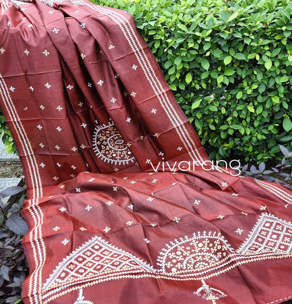 designer dupatta Kutchwork dupatta kantha dupatta Maroon dupatta handmade gifts