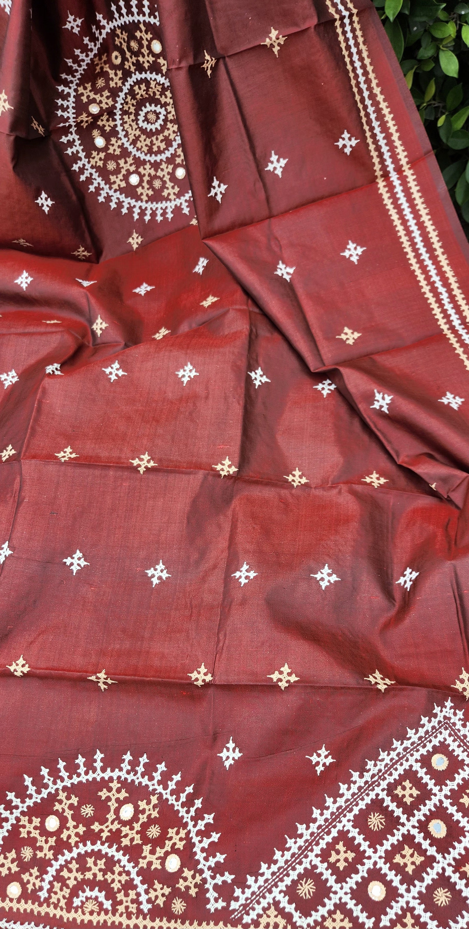 designer dupatta Kutchwork dupatta kantha dupatta Maroon dupatta handmade gifts