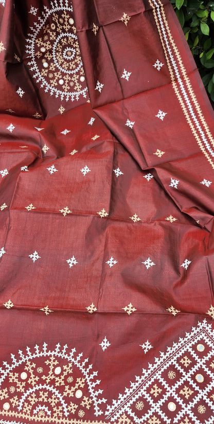 designer dupatta Kutchwork dupatta kantha dupatta Maroon dupatta handmade gifts