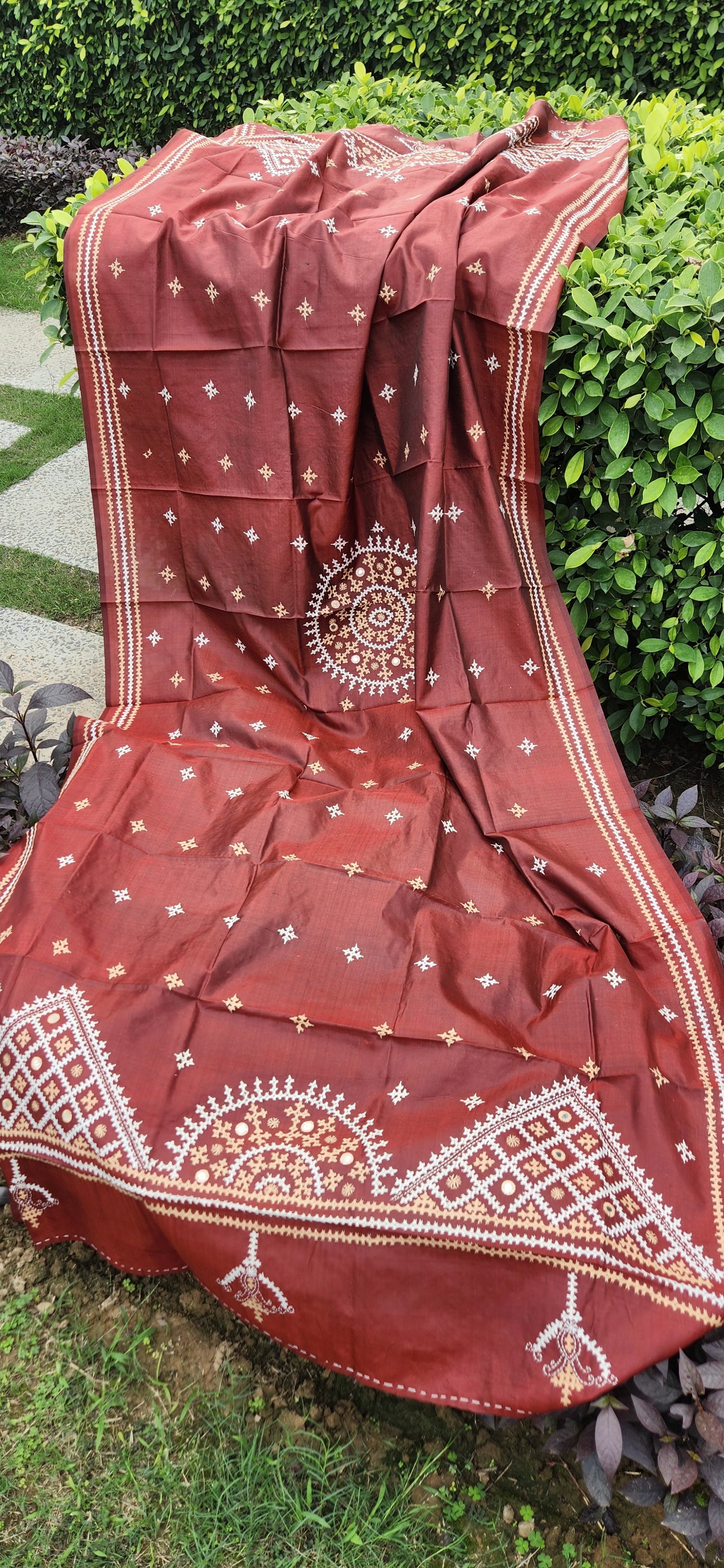designer dupatta Kutchwork dupatta kantha dupatta Maroon dupatta handmade gifts