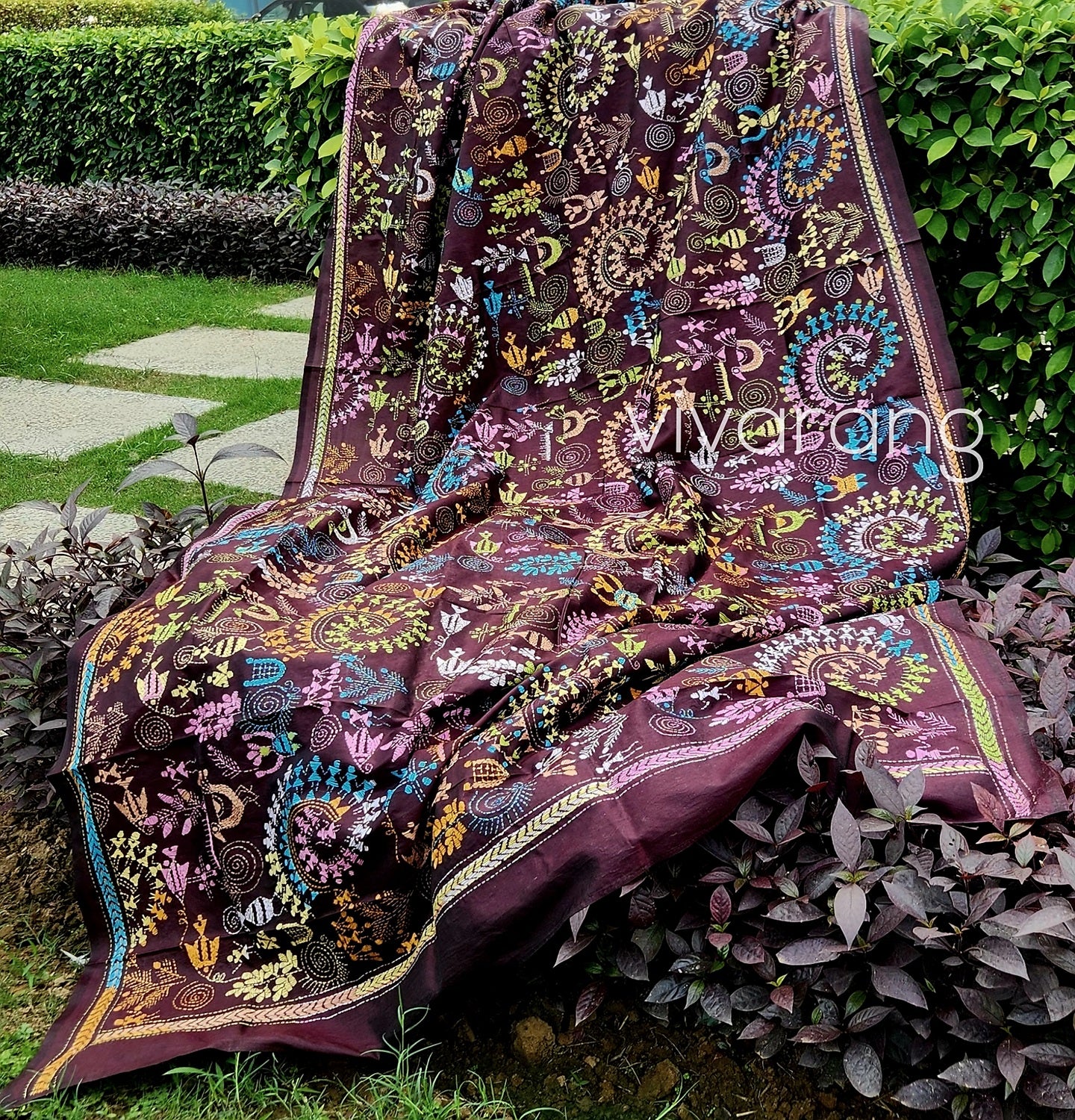 designer dupatta warli dupatta kantha dupatta brown dupatta handmade gifts