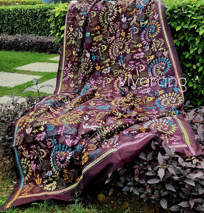 designer dupatta warli dupatta kantha dupatta brown dupatta handmade gifts