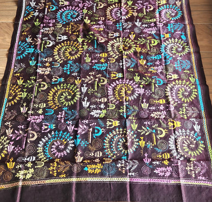 designer dupatta warli dupatta kantha dupatta brown dupatta handmade gifts