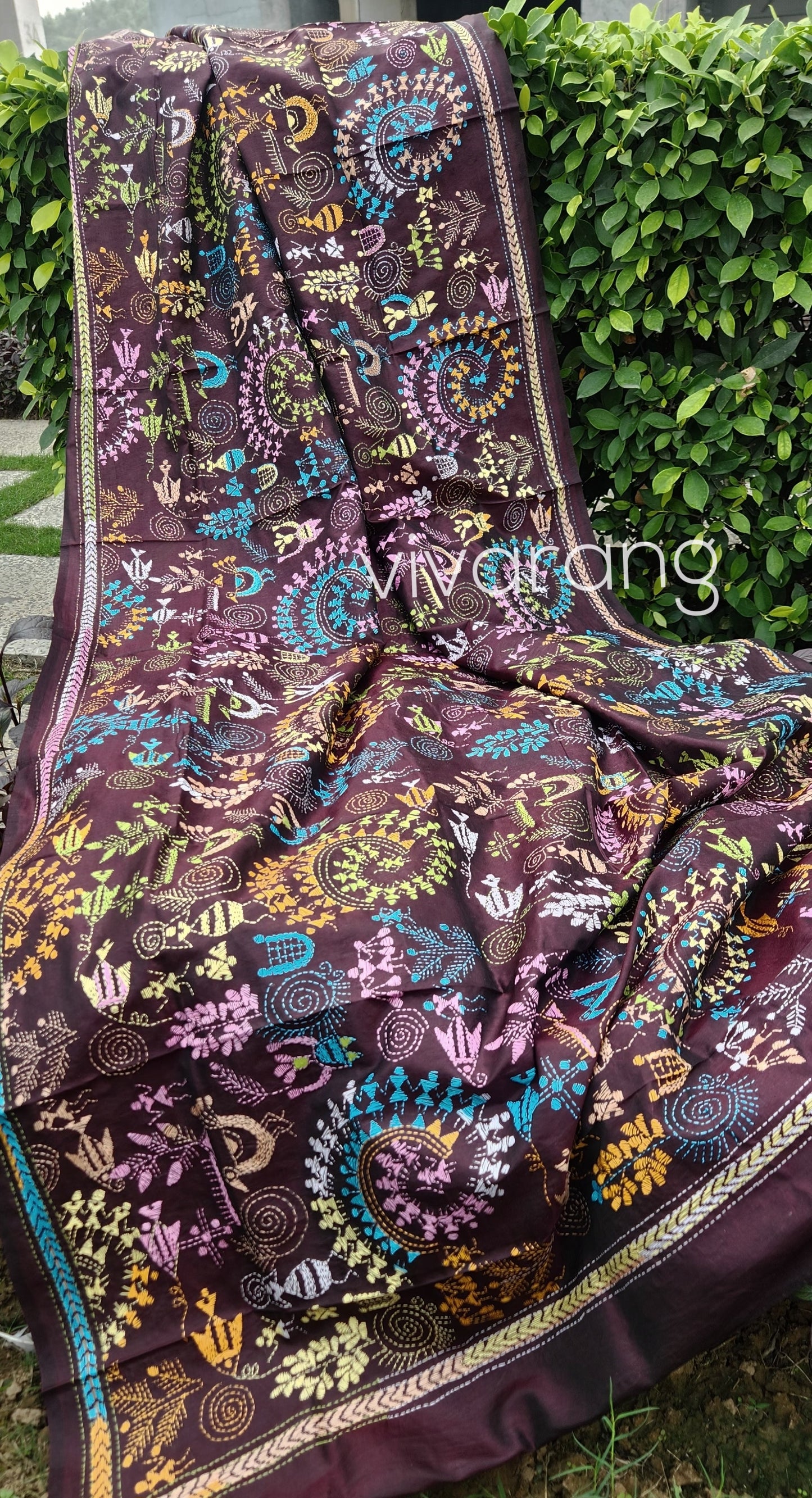 designer dupatta warli dupatta kantha dupatta brown dupatta handmade gifts dupattas for officewear unique dupatta