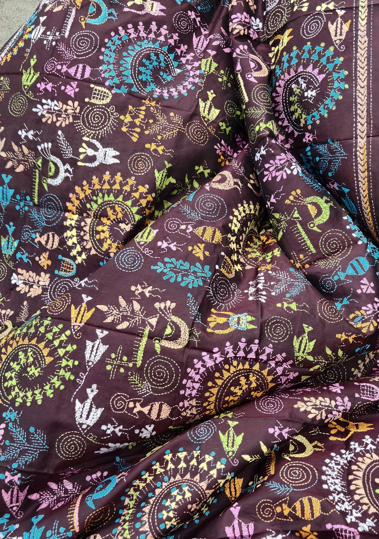 designer dupatta warli dupatta kantha dupatta brown dupatta handmade gifts