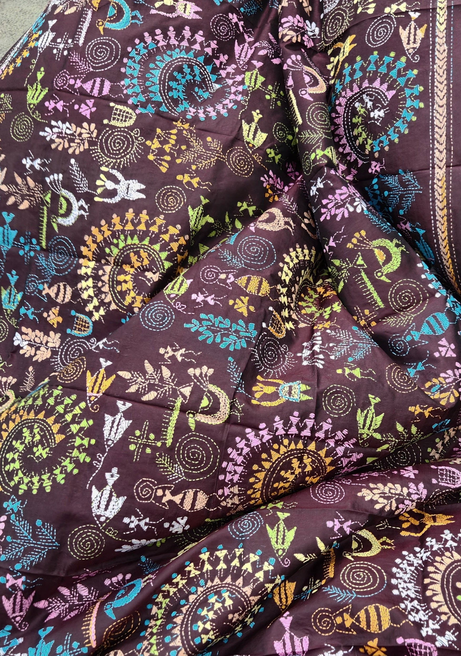 designer dupatta warli dupatta kantha dupatta brown dupatta handmade gifts