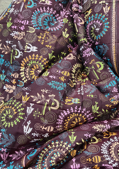 designer dupatta warli dupatta kantha dupatta brown dupatta handmade gifts