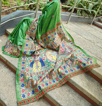 confluence artformsofIndia Green Saree Indiangifts wedding saree Madhubani saree Pichwai Saree Mehndi look