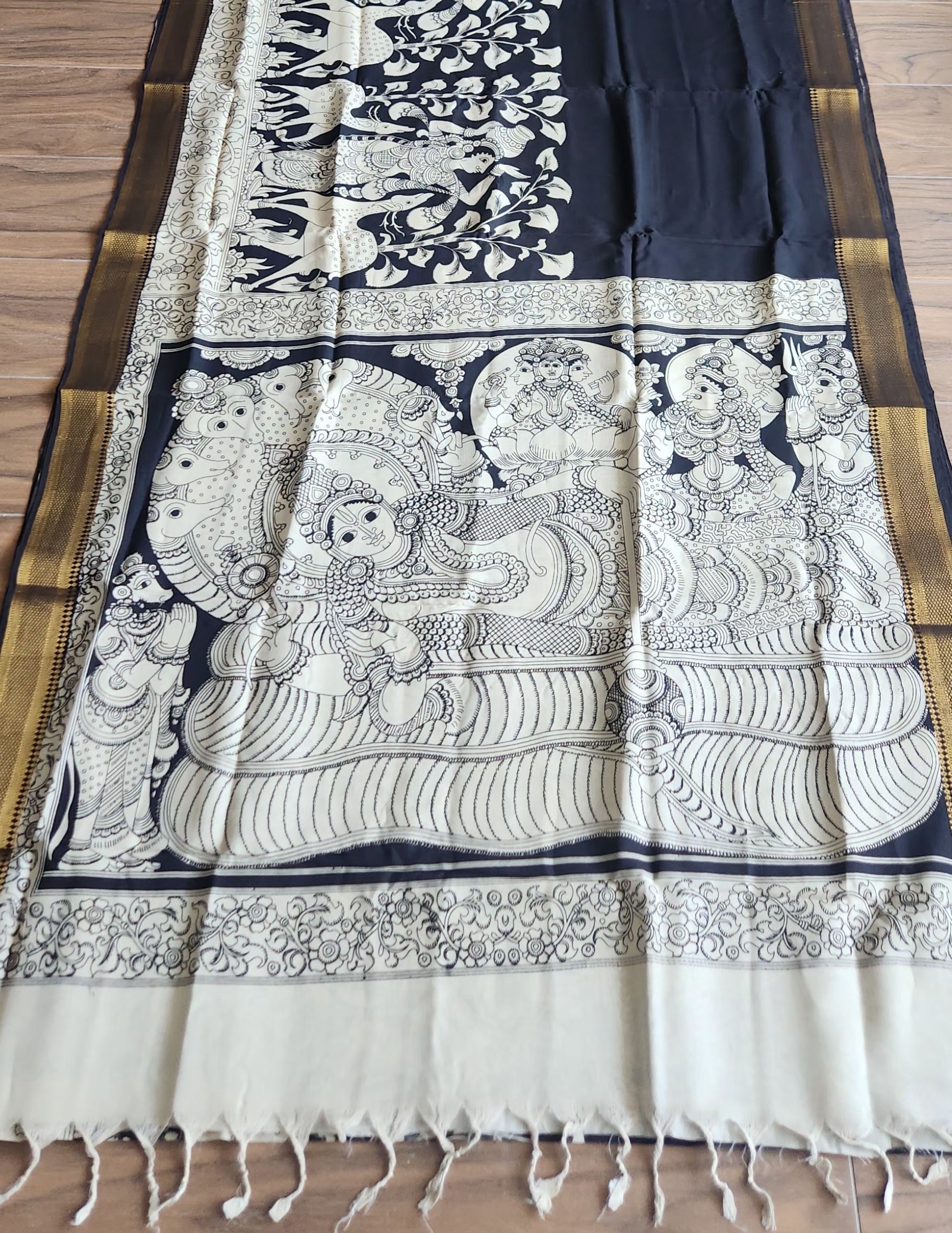 Pen kalamkari saree black and white saree saree for office saree for gifting