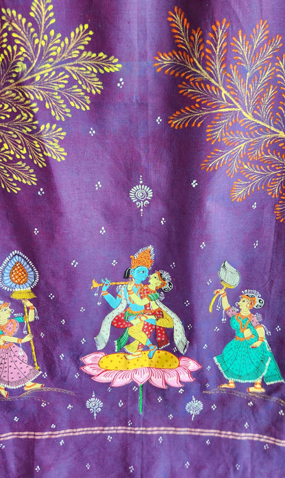 Purple dupatta Pattachitra dupatta cotton dupatta dupatta for officewear Indian gifts handmade dupatta wedding shopping