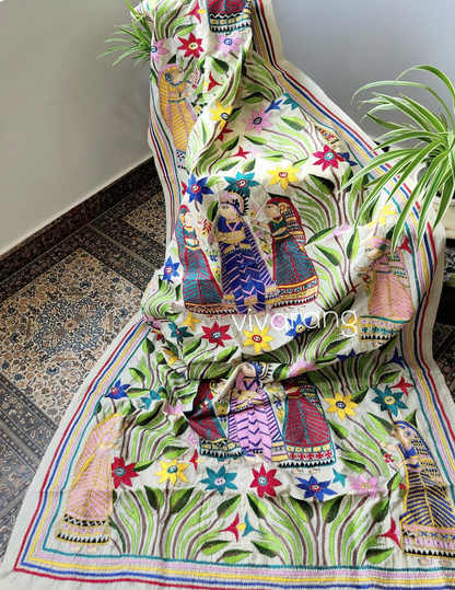 kantha dupatta kanha dupatta raas leela wedding shopping INdian gifts designer dupatta one of a lkind dupatta