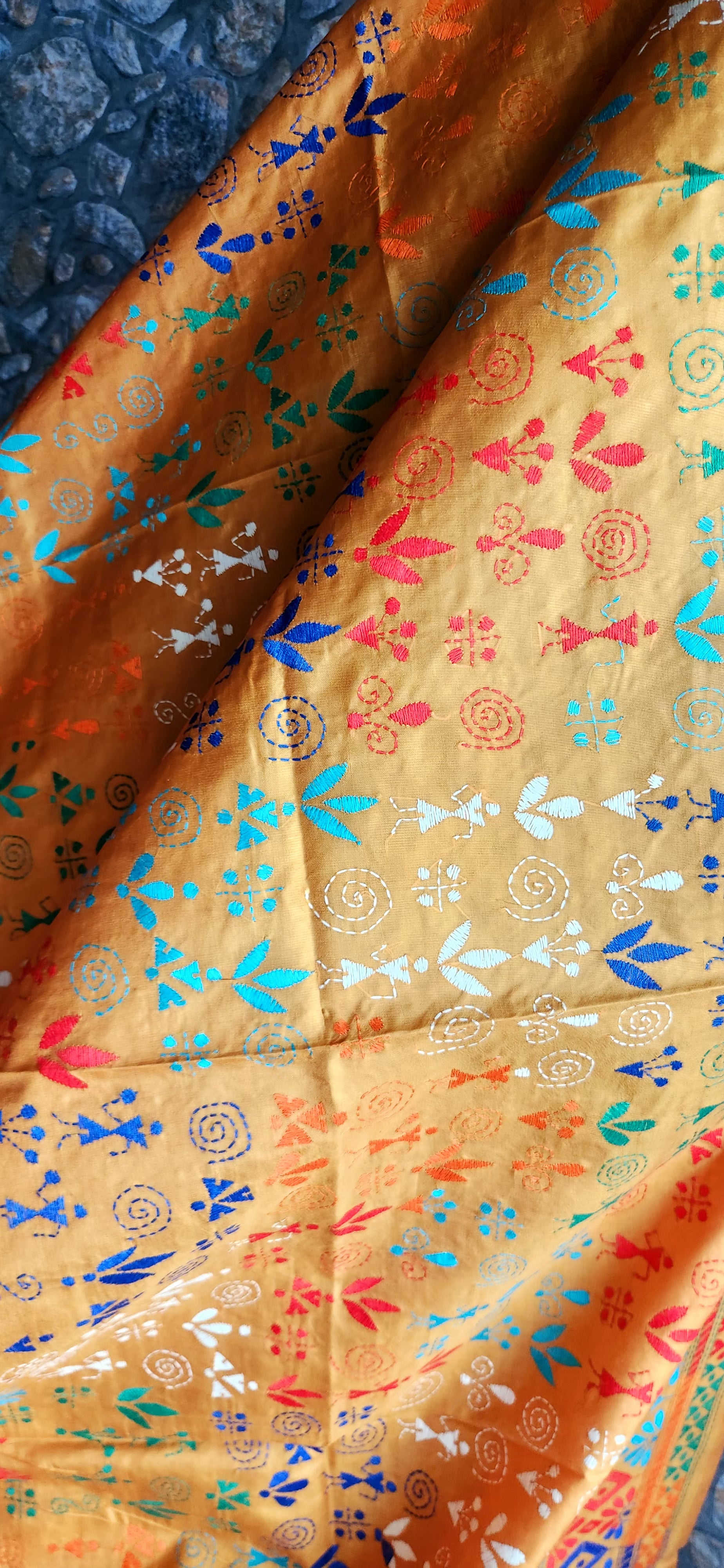 kantha dupatta yellow dupatta mustard dupatta handmade dupatta Indian gifts warli dupatta