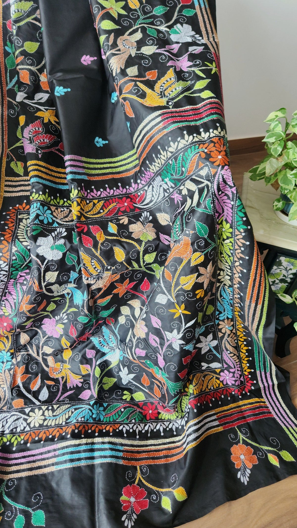 kantha saree birds kantha shekantha handmade saree Indian saree Indian gifts unique saree Pujo shopping