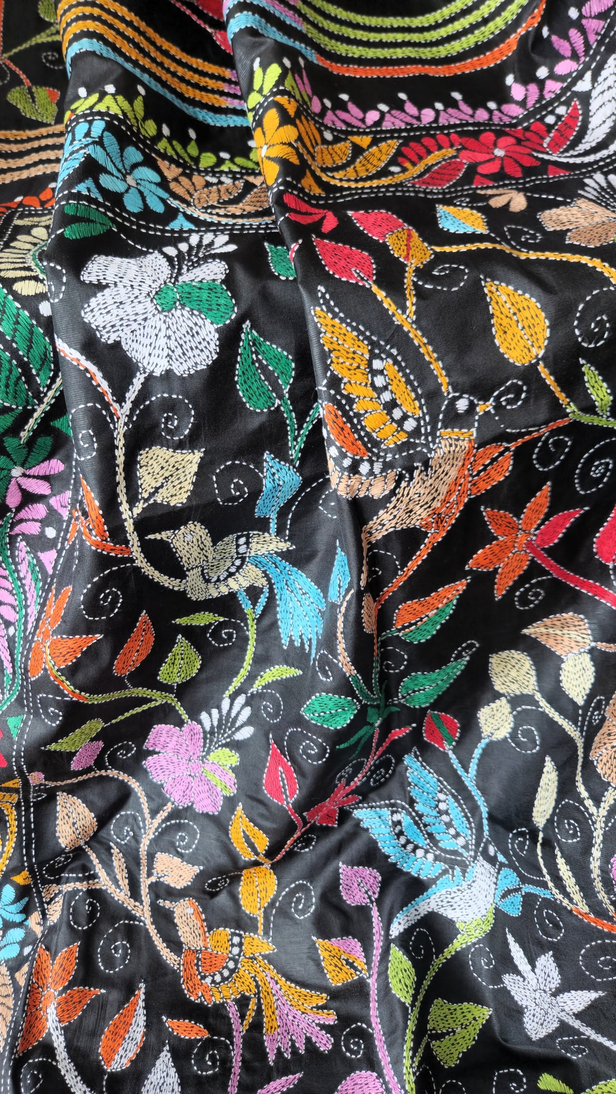 kantha saree birds kantha shekantha handmade saree Indian saree Indian gifts unique saree Pujo shopping