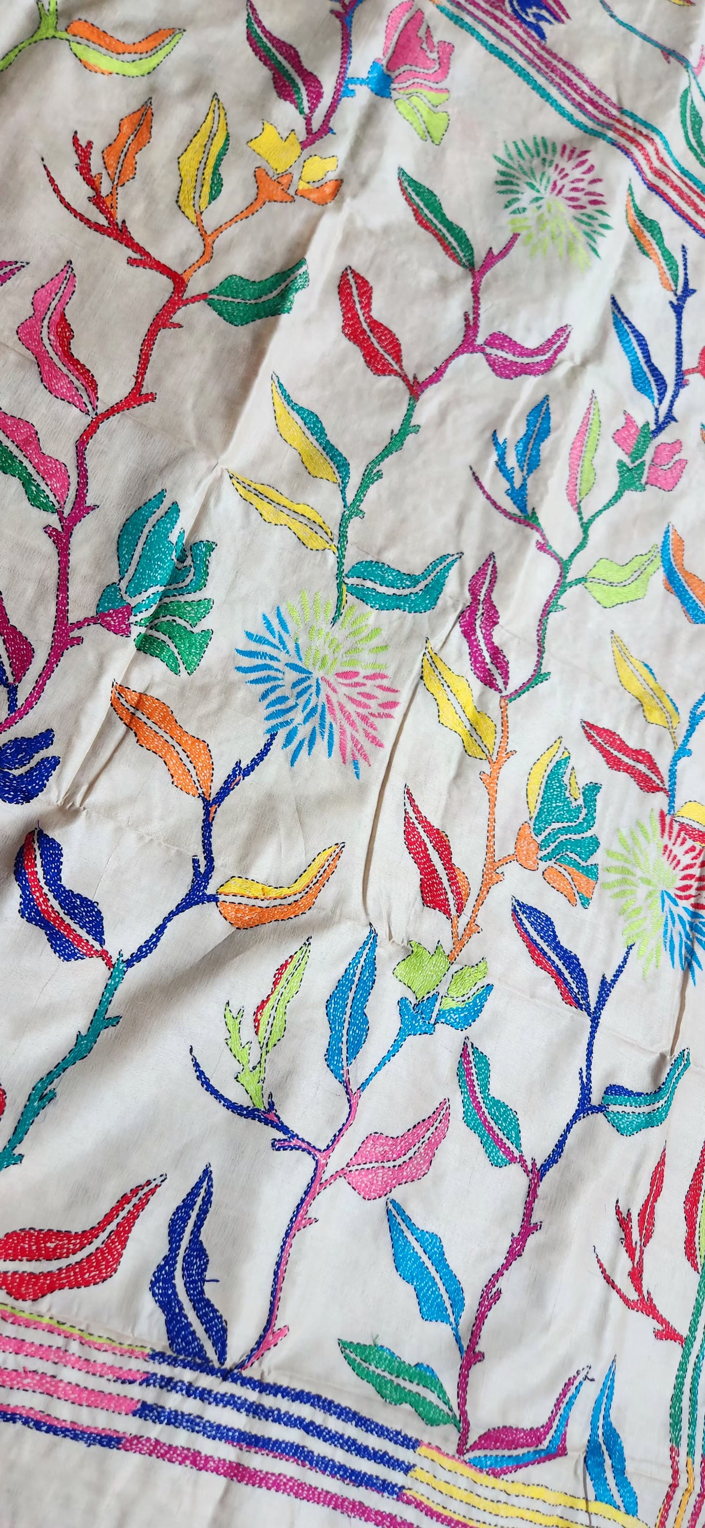 kantha saree handmade saree designer saree unique saree saree for gifting tussar saree Dandelion saree