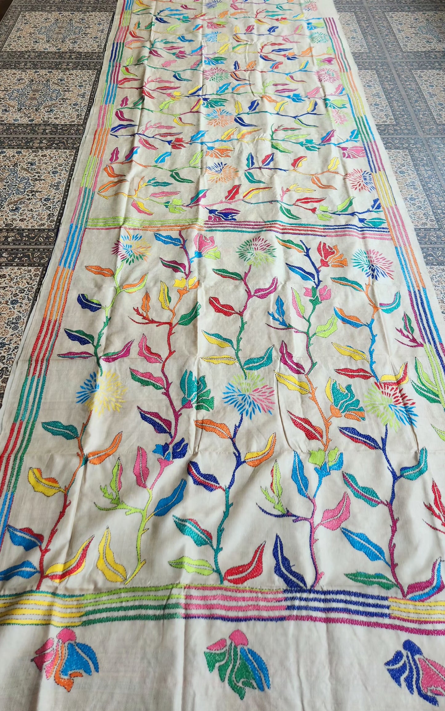 kantha saree handmade saree designer saree unique saree saree for gifting tussar saree Dandelion saree