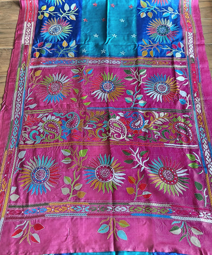 kantha saree silk saree pink saree blue saree designer saree
