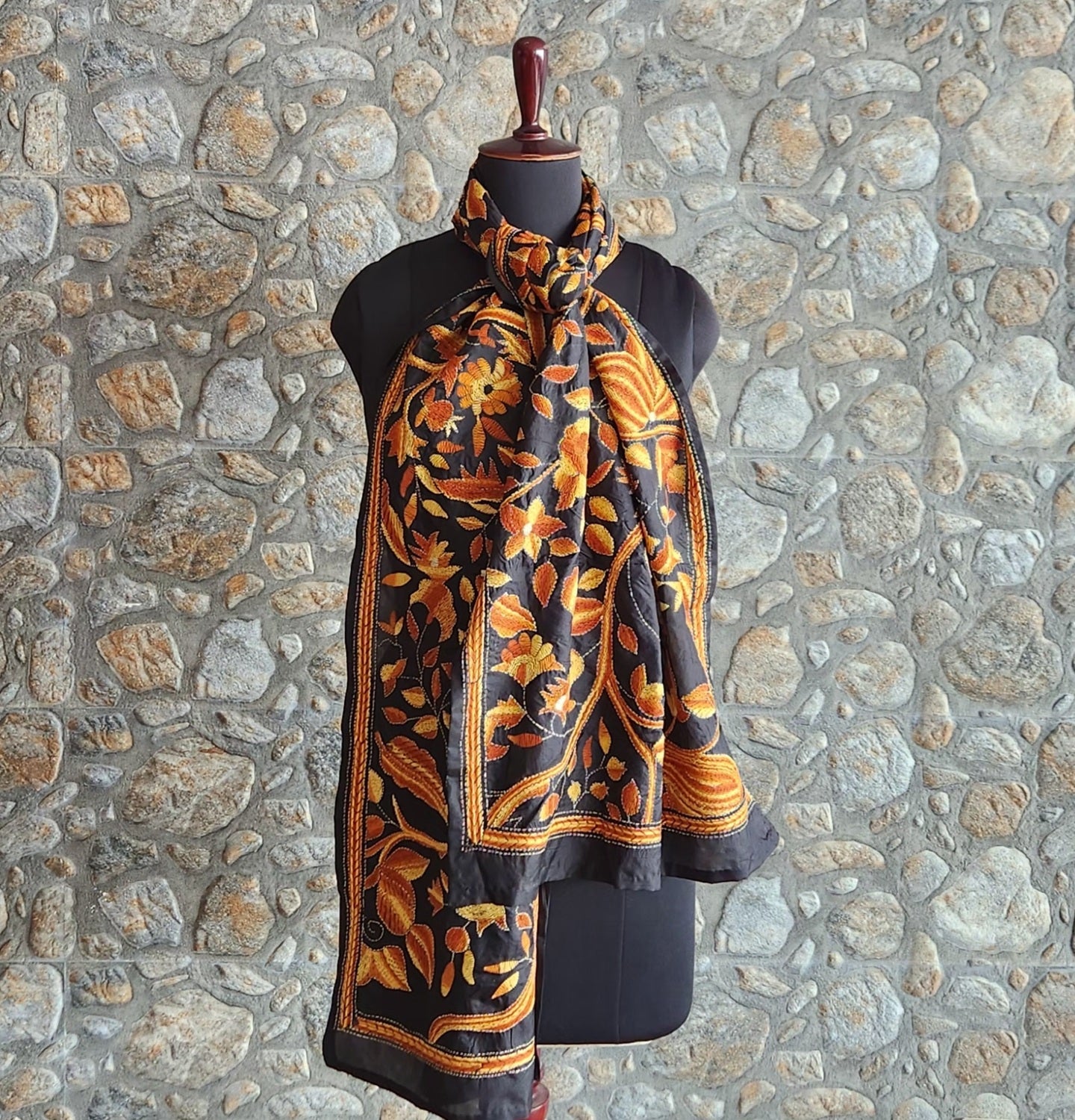 kantha stole black stole shekantha Indian gifts handmade officewear