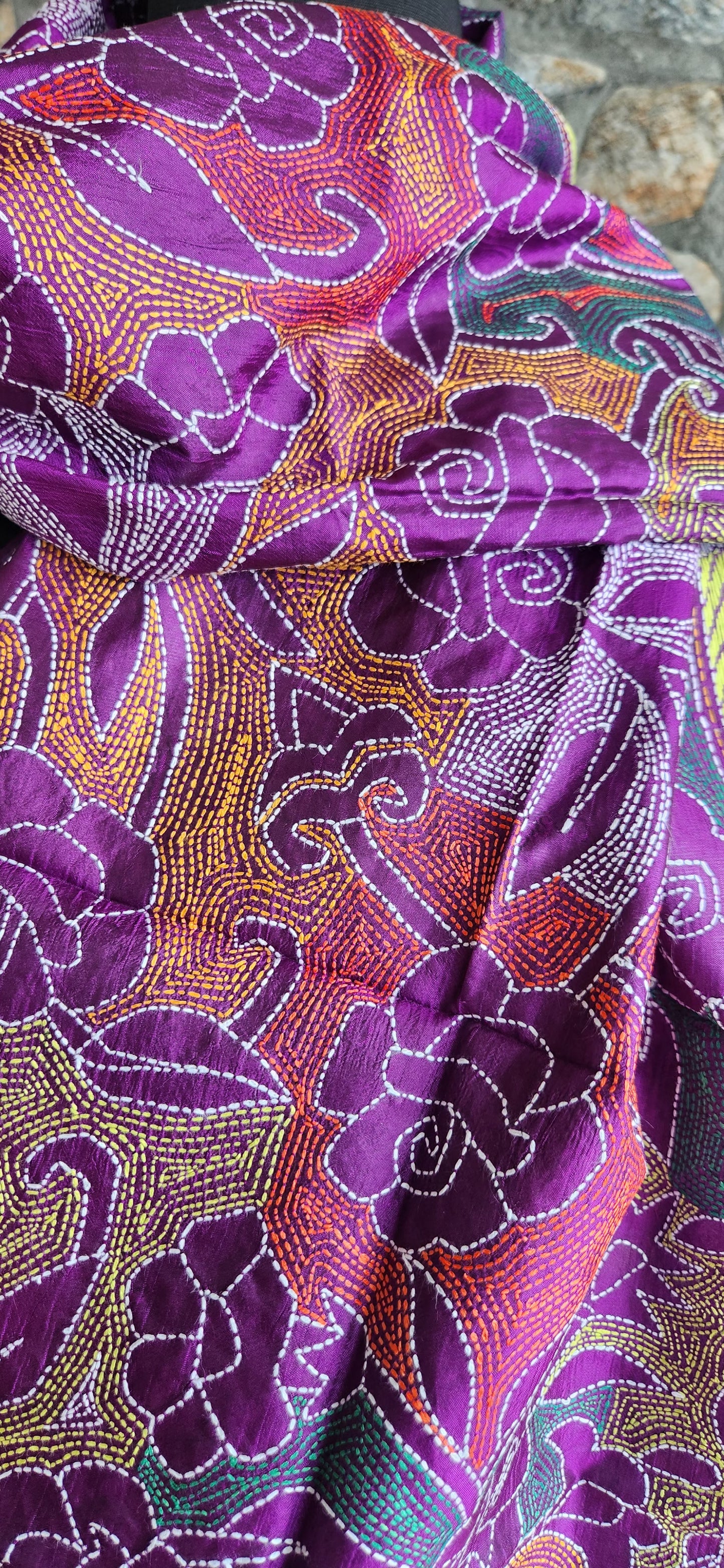 kantha stole kantha dupatta roses purple dupatta Indian gifts