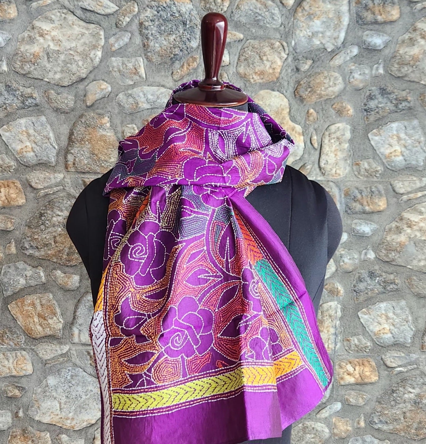 kantha stole kantha dupatta roses purple dupatta Indian gifts