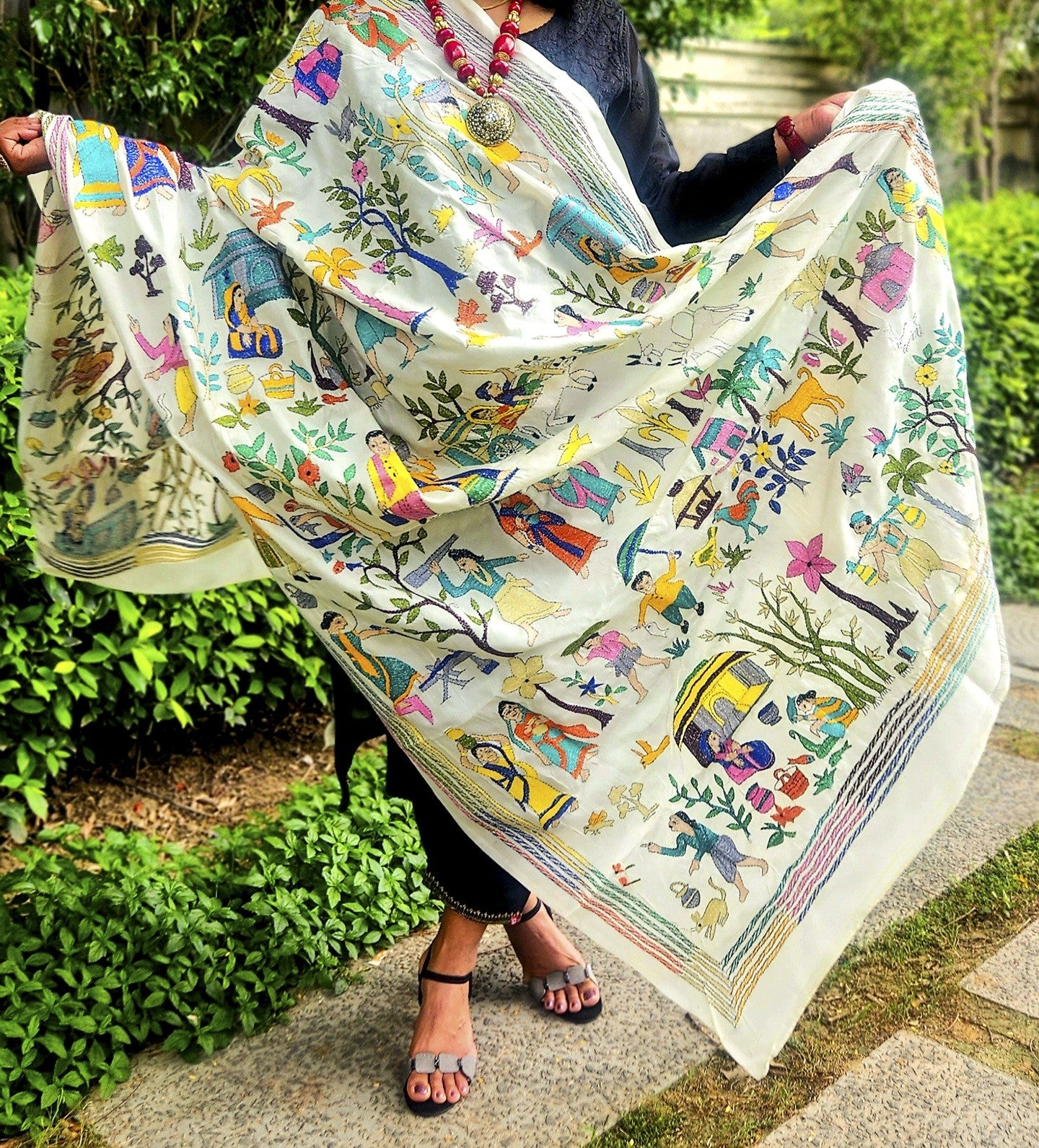 Tajkira Begum kantha dupatta village kantha designer dupatta handmade gifts 