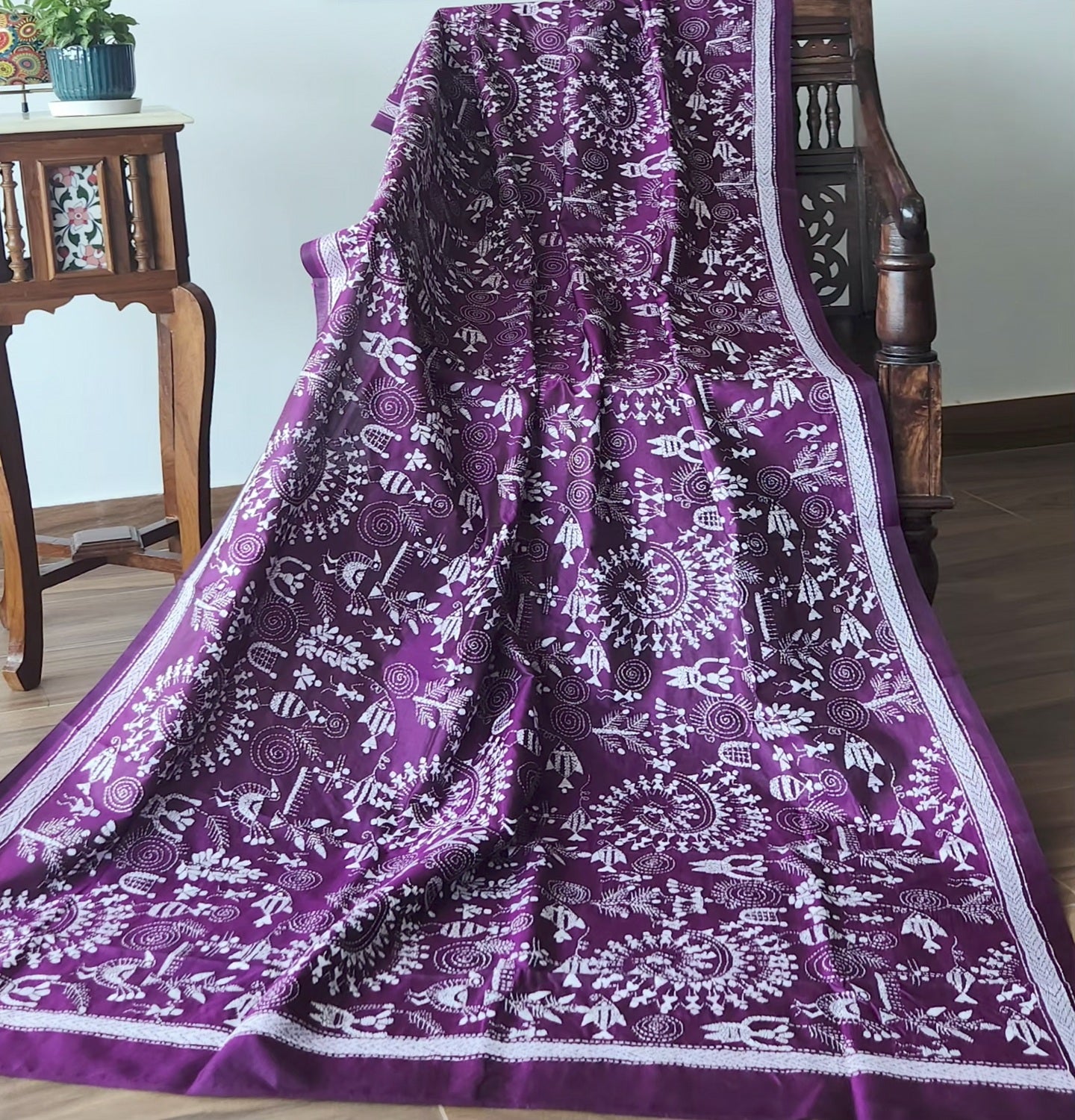 kantha dupatta purple dupatta silk dupatta warli dupatta handmade dupatta 