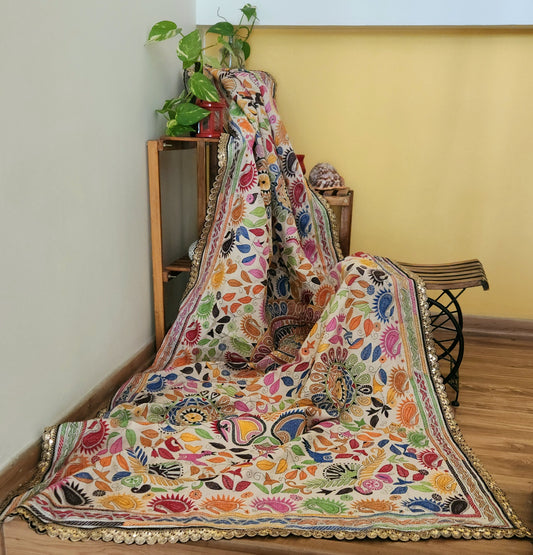 kantha dupatta silk dupatta Pujo shopping handmade dupatta Indian gifts designer dupatta unique dupatta shekantha iTokri