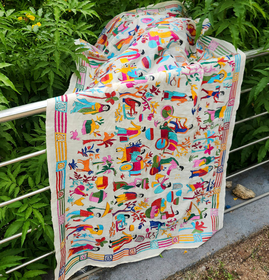 village kantha kantha dupatta handmade dupatta unique dupatta Indian gifts wall decor shekantha itokri