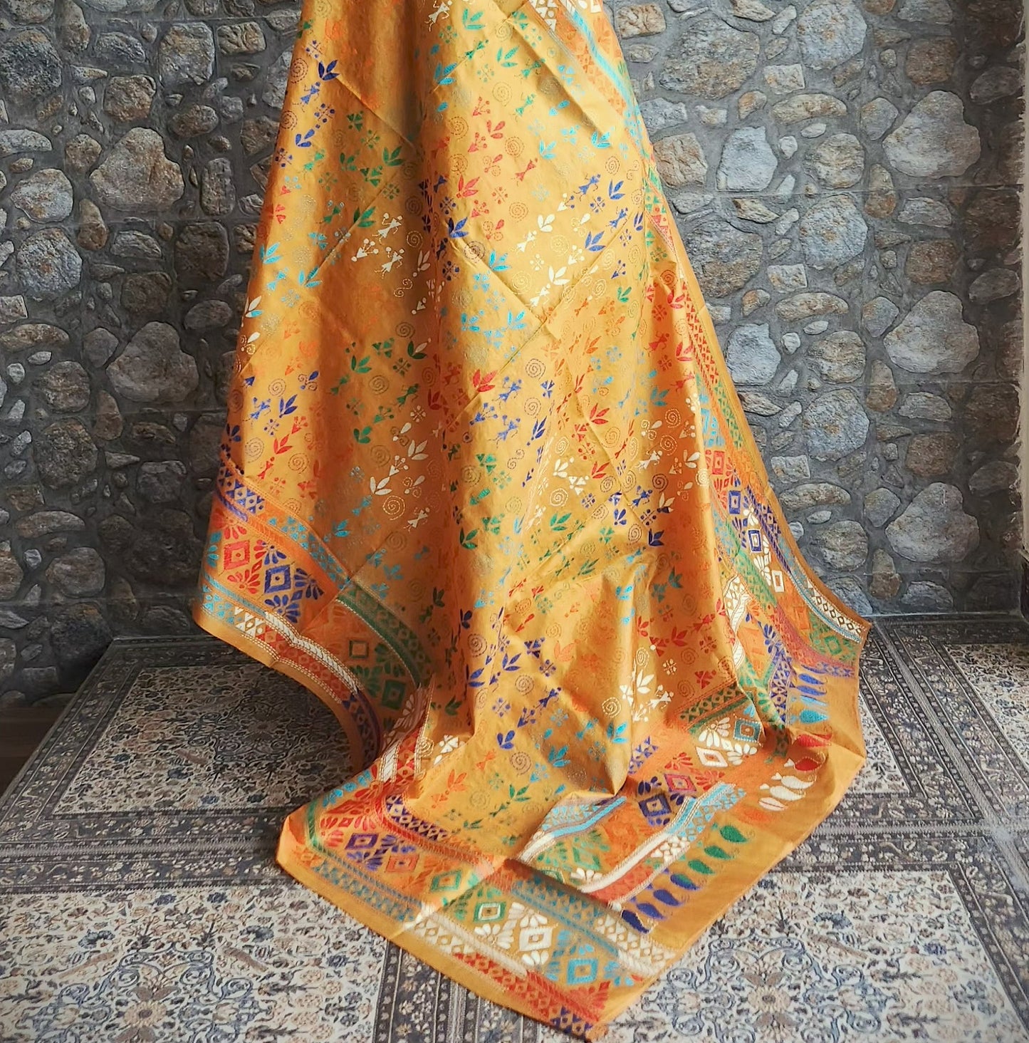 kantha dupatta yellow dupatta mustard dupatta handmade dupatta Indian gifts warli dupatta