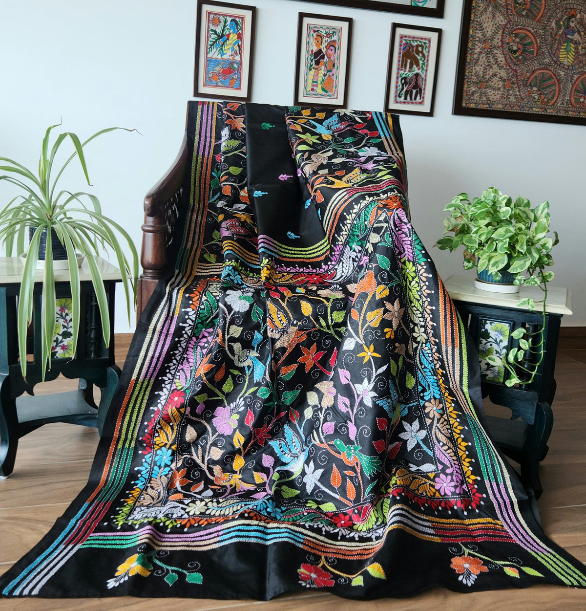 kantha saree birds kantha shekantha handmade saree Indian saree Indian gifts unique saree Pujo shopping