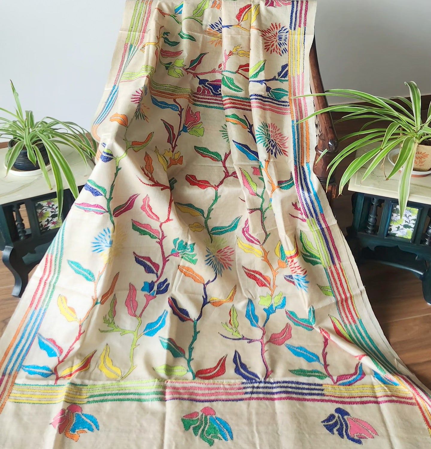 kantha saree handmade saree designer saree unique saree saree for gifting tussar saree Dandelion saree