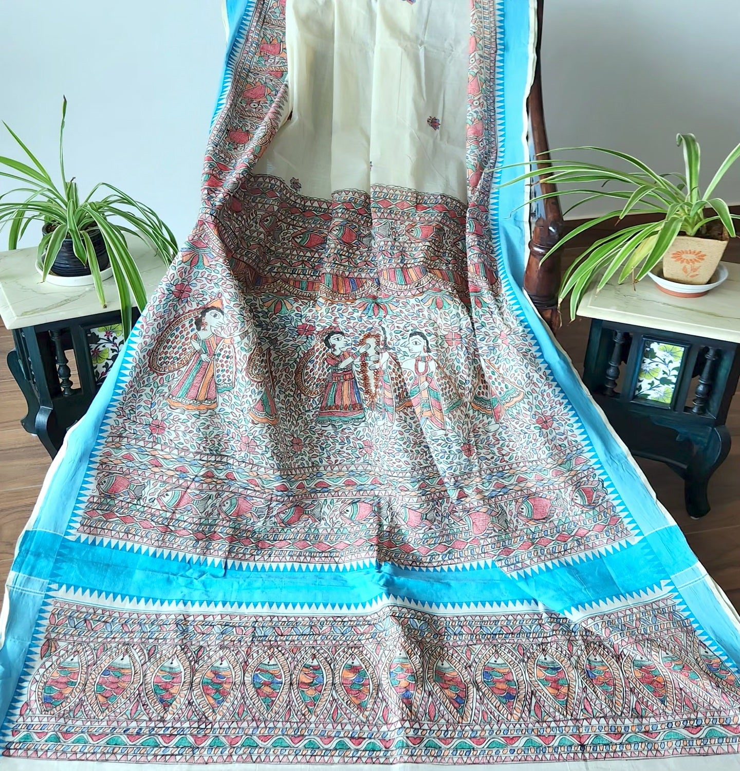 Madhubani saree Keral kasavu saree saree for Onam Geetanjali boutique handmade saree saree for mom cotton saree