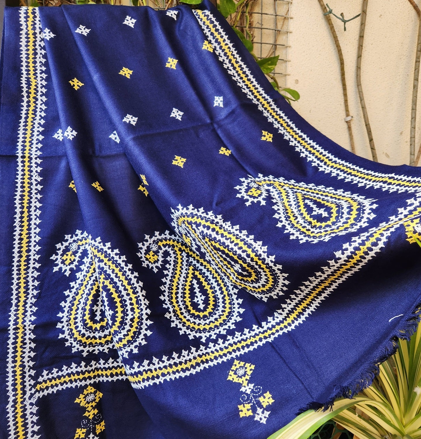 kutchwork woolen shawls handmade gifts Indian gifts handembroidery winterwear Blue wedding shopping