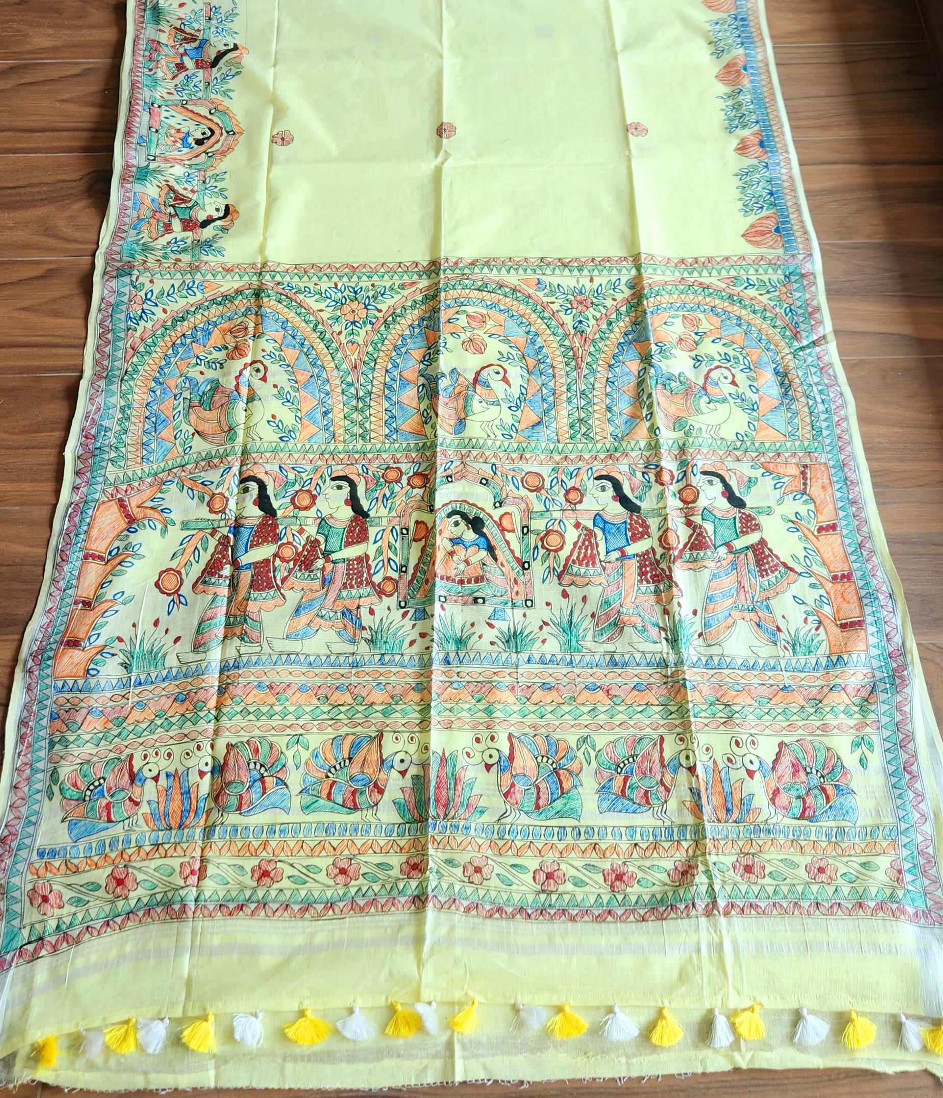 linen saree haldi outfit saree for haldi function wedding gift summer saree Madhubani saree